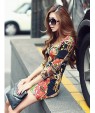 Women's Vintage Sexy Bodycon Print Cute Plus Sizes MicroElastic Long Sleeve Above Knee Dress (Microfiber)