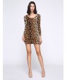 Women's Club Sexy Bodycon Dress,Leopard U Neck Mini Long Sleeve Brown Cotton / Modal / Spandex Summer Mid Rise Stretchy Opaque / Thin