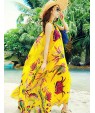 Beach Swing Dress,Print Maxi Sleeveless Yellow Summer Inelastic Thin