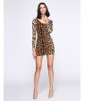 Women's Club Sexy Bodycon Dress,Leopard U Neck Mini Long Sleeve Brown Cotton / Modal / Spandex Summer Mid Rise Stretchy Opaque / Thin