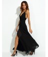 Women's Party/Cocktail Sexy Loose Dress,Solid V Neck Maxi Sleeveless Black Polyester Summer