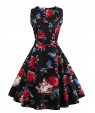 Women's Plus Size Vintage Swing Dress,Floral Round Neck Knee-length Sleeveless Red / White / Black / Multi-color Cotton Summer