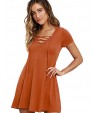 Women's Club Sexy Skater Dress,Solid V Neck Mini Short Sleeve Beige / Black / Green / Orange Polyester