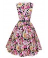 Women's Party/Cocktail Vintage A Line / Skater Dress,Floral Round Neck Midi Sleeveless Blue / Black Cotton Spring