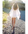 Women's Beach Simple Loose Dress,Solid V Neck Mini ? Sleeve White Cotton Summer