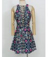 Women's Club Skater Dress,Print V Neck Above Knee Sleeveless Blue Summer