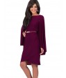 Women's Formal Vintage Street chic Plus Size Dress,Solid Round Neck Knee-length Long Sleeve Polyester Summer