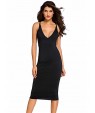 Women's Double Straps Cross Back V Neck Calf Length Dress