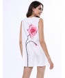 Women's Simple / Street chic Loose Dress,Floral Round Neck Above Knee Sleeveless White Polyester Summer