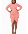 Women's Going out Simple Plus Size / Sheath Dress,Solid Round Neck Asymmetrical Long Sleeve Pink / White