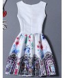 Women's Cute Print A Line Dress,Round Neck Mini Polyester