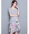 Women's Going out Street chic Plus Size / Chiffon Dress,Floral Round Neck Knee-length Short Sleeve Gray Summer