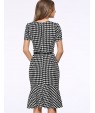 Women's Vintage / Simple Houndstooth Ruffle Slim Fishtail Plus Size / Sheath Dress,Square Neck Knee-length