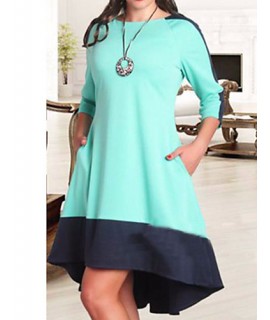 Women's Casual/Daily / Plus Size Simple Loose Dress,Color Block Round Neck Knee-length ? Sleeve Blue / Red / White Polyester Summer