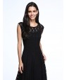 Women's Beach Lace / Skater Dress,Solid Round Neck Maxi Sleeveless Blue / Black Acrylic Spring