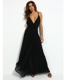 Women's Party/Cocktail Sexy Loose Dress,Solid V Neck Maxi Sleeveless Black Polyester Summer