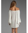 Women's Solid White/Black Dress, Casual/Sexy Off Shoulder Long Sleeve Ruffle Loose