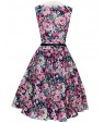 Women's Party/Cocktail Vintage A Line / Skater Dress,Floral Round Neck Midi Sleeveless Blue / Black Cotton Spring