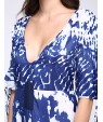 New Boho Maxi Dress Contrast Print Deep V-Neck Side Zipper 3/4 Sleeve Beach Evening Party Long