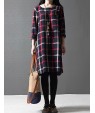 Women's Casual/Cute/Plus Sizes Check Contrast Color Inelastic Long Sleeve Knee-length Loose Dress (Cotton/Linen)