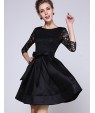 Women's Party/Cocktail / Plus Size Sophisticated Lace / Little Black / Skater Dress,Solid Round Neck Above Knee ? Sleeve BlackPolyester /