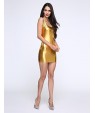 Women's Deep U Mini Dress , PU Black/Gold/Silver Sexy/Bodycon/Casual/Party/Work