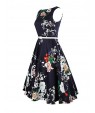 Women's Casual/Daily Vintage A Line Dress,Floral Round Neck Knee-length Sleeveless Blue Cotton Summer