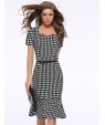 Women's Vintage / Simple Houndstooth Ruffle Slim Fishtail Plus Size / Sheath Dress,Square Neck Knee-length