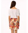 Women's White/Pink Round Flower Print Chiffon Short Sleeve Dress