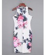 Women's Print Bodycon Crew Neck Micro Elastic Sleeveless Above Knee Plus Size Dress