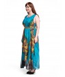 Women's Beach Plus Size / Swing Dress,Animal Print Round Neck Maxi Sleeveless Blue Polyester Summer