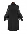 Spring Plus Sizes Women's Solid Color Lace Splice Stand Collar Lantern Sleeve Casual Party Dress