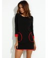 Women's Patchwork Black Dress , Casual / Work Round Neck Long Sleeve