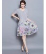 Women's Going out Street chic Plus Size / Chiffon Dress,Floral Round Neck Knee-length Short Sleeve Gray Summer