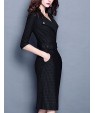 Women's Simple Sheath DressSolid / Striped V Neck Above KneeLength Sleeve Black Cotton / Rayon Fall Mid Rise