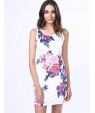 Women's Print Bodycon Crew Neck Micro Elastic Sleeveless Above Knee Plus Size Dress