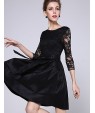 Women's Party/Cocktail / Plus Size Sophisticated Lace / Little Black / Skater Dress,Solid Round Neck Above Knee ? Sleeve BlackPolyester /