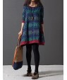 Casual/Daily / Plus Size Cute Dress Round Neck Above Knee Long Sleeve Blue Cotton / Linen Spring / Fall / Winter Inelastic Medium