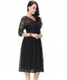 Women's Beach Plus Size / Skater Dress,Solid Deep V Knee-length ? Sleeve Black Polyester Spring