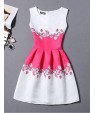 Women's Vintage Print Sheath Dress,Round Neck Above Knee Polyester