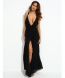 Women's Party/Cocktail Sexy Loose Dress,Solid V Neck Maxi Sleeveless Black Polyester Summer