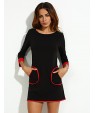 Women's Patchwork Black Dress , Casual / Work Round Neck Long Sleeve