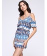 Women's Casual/Daily Boho Sheath Dress,Print Strap Above Knee Short Sleeve Blue Polyester Summer