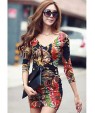 Women's Vintage Sexy Bodycon Print Cute Plus Sizes MicroElastic Long Sleeve Above Knee Dress (Microfiber)