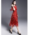 Women's Casual/Daily Boho / Street chic Plus Size / Chiffon Dress,Floral Round Neck Midi ? Length Sleeve Red Silk Summer