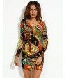 Women's Vintage Sexy Bodycon Print Cute Plus Sizes MicroElastic Long Sleeve Above Knee Dress (Microfiber)