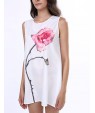 Women's Simple / Street chic Loose Dress,Floral Round Neck Above Knee Sleeveless White Polyester Summer