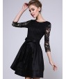 Women's Party/Cocktail / Plus Size Sophisticated Lace / Little Black / Skater Dress,Solid Round Neck Above Knee ? Sleeve BlackPolyester /