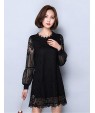 Casual/Daily / Plus Size Street chic Shift Dress,Solid Round Neck Above Knee Long Sleeve Red / White / Black Polyester Spring Mid Rise