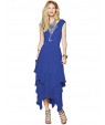 Women's Beach Lace / Skater Dress,Solid Round Neck Maxi Sleeveless Blue / Black Acrylic Spring